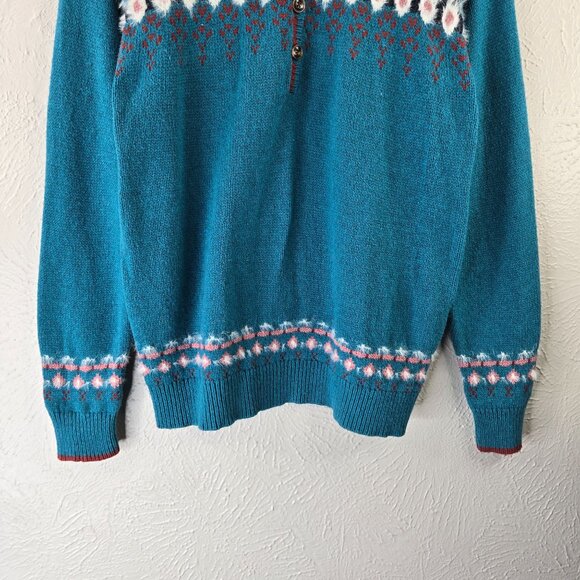 Sundance Fair Isle Henley Sweater S Blue Wool Blend Boho Cottage Cozy Pullover - Picture 4 of 13